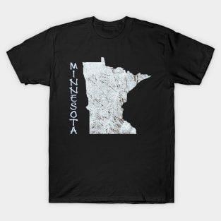 Minnesota Winter State Map with Snow-covered Trees T-Shirt